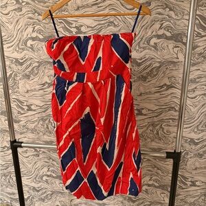 Stylish Red and Blue Strapless Dress